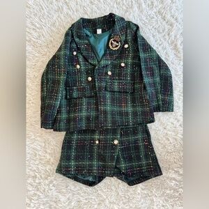 SHEIN Green Plaid Kids Suit Set